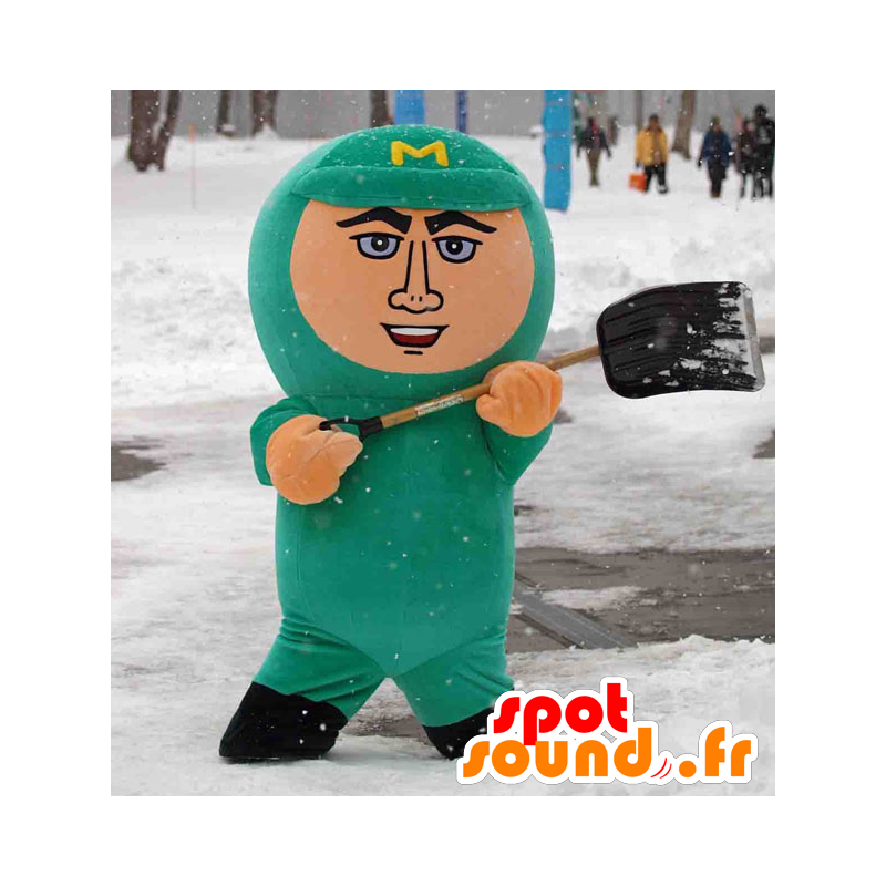 Mascottekostuum man met pak en groene cagoule - Mascottes Man - MASFR22380 - SpotSound.fr