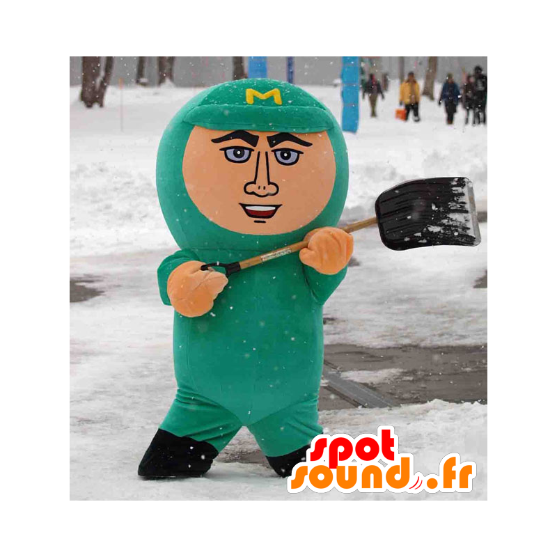 Uomo Mascot con una tuta e un cappuccio verde - MASFR22380 - Umani mascotte