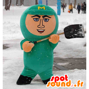 Mascottekostuum man met pak en groene cagoule - Mascottes Man - MASFR22380 - SpotSound.fr