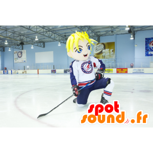 Mascot blond boy with blue eyes, hockey outfit - MASFR22382 - Mascots child