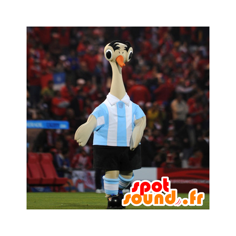 Beige strutsmaskot, i sportkläder - Spotsound maskot Beige strutsmaskot, i sportkläder - Spotsound maskot