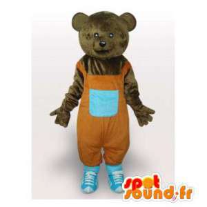 Van de bruine beer mascotte in rode overalls - MASFR006501 - Bear Mascot