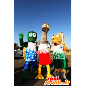 3 mascotte, una tartaruga verde, un struzzo grigio e un cane - MASFR22388 - Mascotte cane