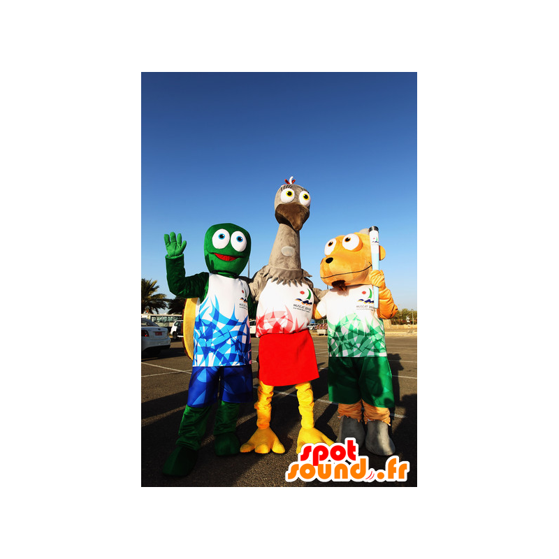 3つのマスコット、アオウミガメ、灰色のダチョウ、犬-MASFR22388-犬のマスコット 3つのマスコット、アオウミガメ、灰色のダチョウ、犬-MASFR22388-犬のマスコット