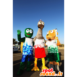 3 mascotte, una tartaruga verde, un struzzo grigio e un cane - MASFR22388 - Mascotte cane