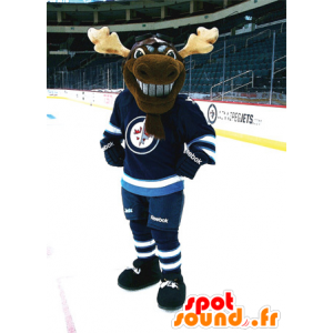 Brun renmaskot, karibu, i hockeyklädsel - Spotsound maskot