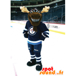 Brun renmaskot, karibu, i hockeyklädsel - Spotsound maskot