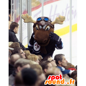 Brun rensdyrmaskot, rensdyr, i hockeyudstyr - Spotsound maskot