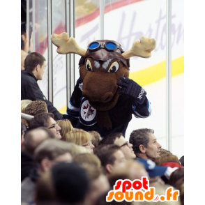 Brun renmaskot, karibu, i hockeyklädsel - Spotsound maskot