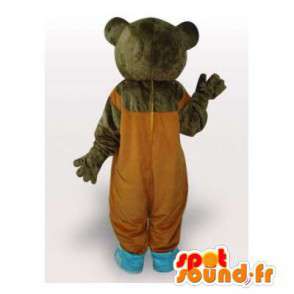 Brown bear mascot in red overalls - MASFR006501 - Bear mascot