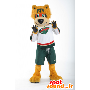 Orange bear mascot in sports outfit - MASFR22398 - Bear mascot