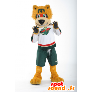 Orange bear mascot in sports outfit - MASFR22398 - Bear mascot