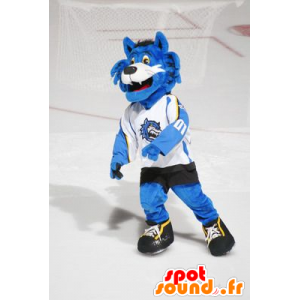Blaue und weiße Katze Maskottchen, in der Sportkleidung - MASFR22401 - Katze-Maskottchen
