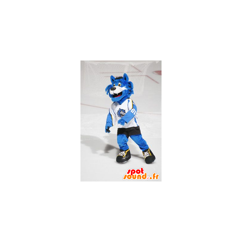 Blaue und weiße Katze Maskottchen, in der Sportkleidung - MASFR22401 - Katze-Maskottchen Blaue und weiße Katze Maskottchen, in der Sportkleidung - MASFR22401 - Katze-Maskottchen