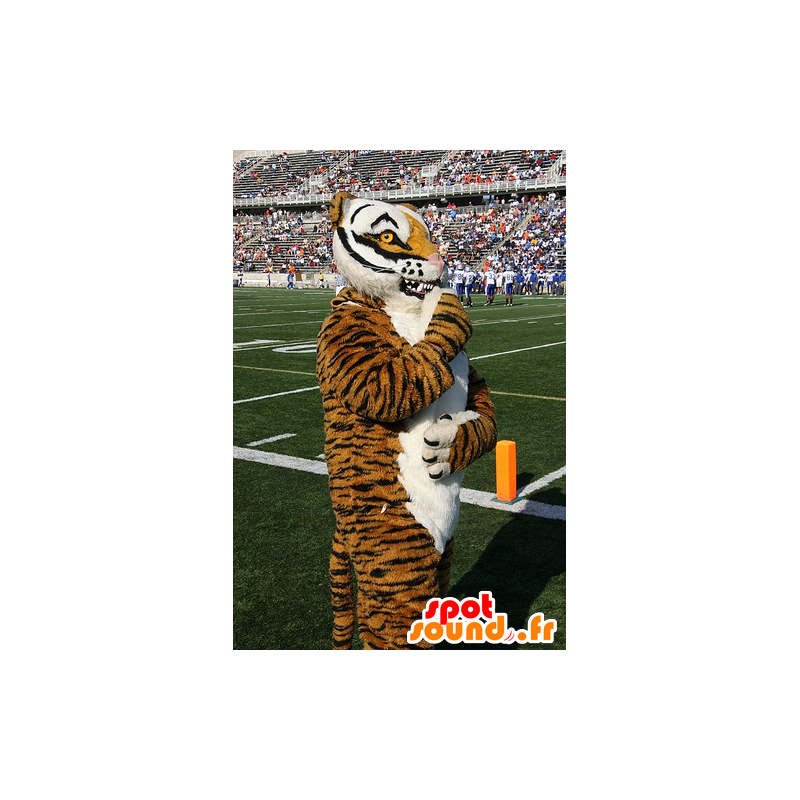 Maskotka tygrys brązowy, biały i czarny, bardzo realistyczny - MASFR22407 - Maskotki Tiger