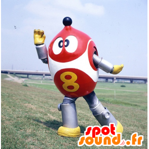 Robot maskotti, punainen, valkoinen ja metallinen harmaa - MASFR22411 - Mascottes de Robots