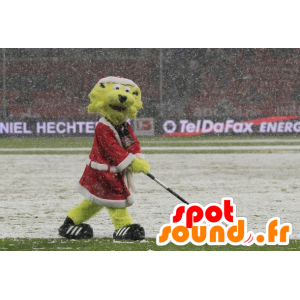 Gul løve maskot, klædt som julemanden - Spotsound maskot kostume