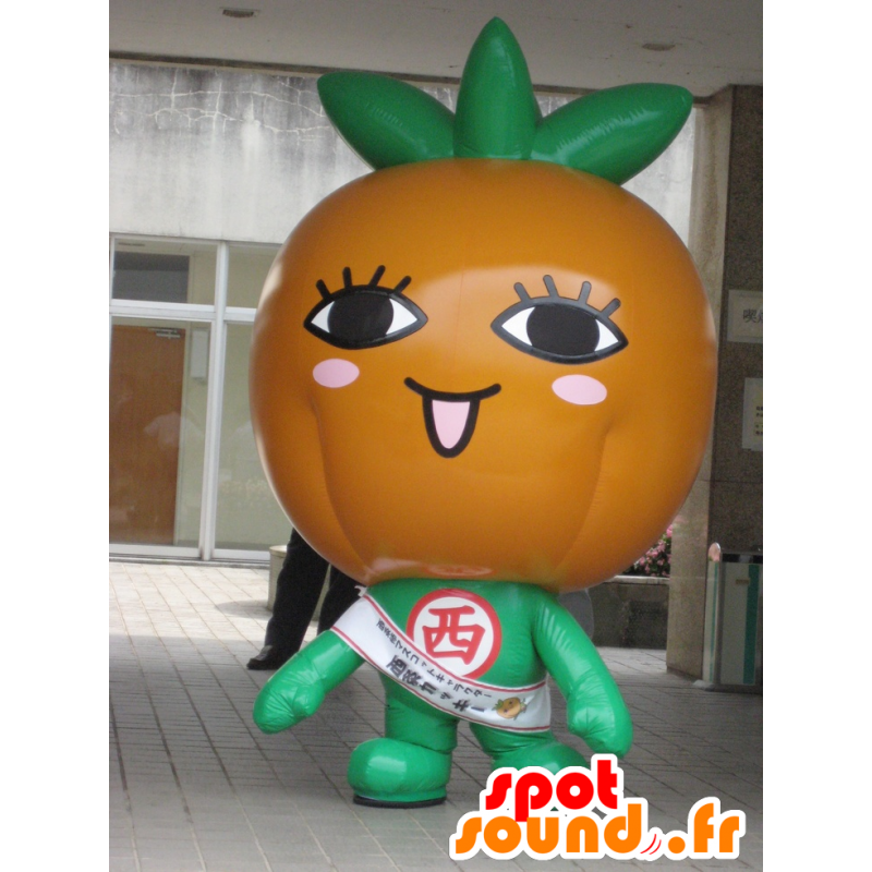 Giant oranje mascotte, oranje en groene pompoen - MASFR22426 - fruit Mascot Giant oranje mascotte, oranje en groene pompoen - MASFR22426 - fruit Mascot