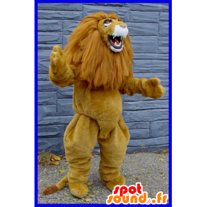 Bruine en witte leeuw mascotte met een grote manen - MASFR22427 - Lion Mascottes