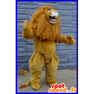 大きなたてがみを持つ茶色と白のライオンのマスコット-masfr22427-ライオンのマスコット