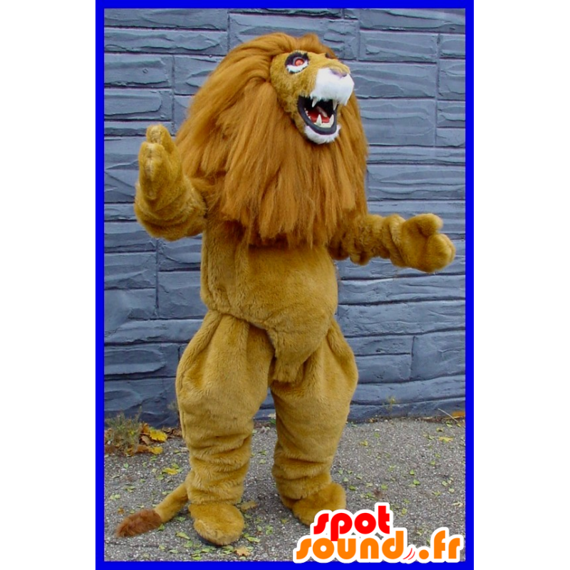 Bruine en witte leeuw mascotte met een grote manen - MASFR22427 - Lion Mascottes