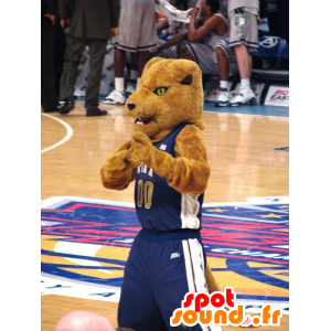 Brown tygr maskot ve sportovním oblečení - MASFR22429 - Tiger Maskoti