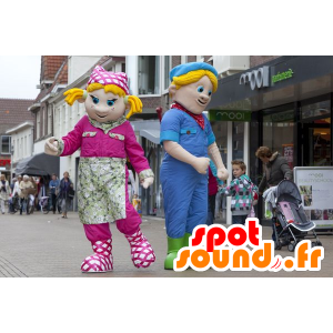 2 mascottes, een blonde meisje en een blonde jongen - MASFR22430 - mascottes Child