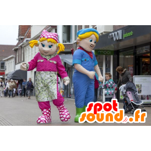 2 mascottes, une fillette blonde et un garçon blond - MASFR22430 - Mascottes Enfant