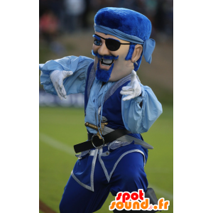 Mustache piratmaskot, i blåt tøj - Spotsound maskot kostume