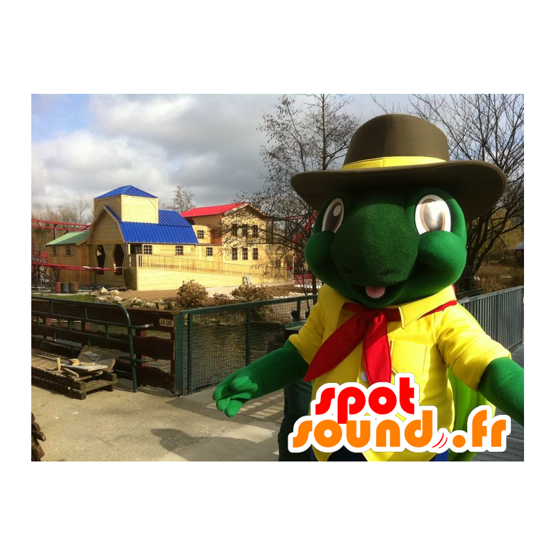 Grön och gul sköldpaddamaskot, jätte - Spotsound maskot