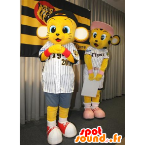 2 mascotes filhotes de tigre amarelo em sportswear - MASFR22442 - Mascotes bebê