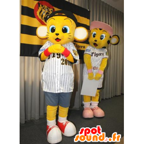 2 mascots gele tijgerwelpen in sportkleding - MASFR22442 - baby Mascottes