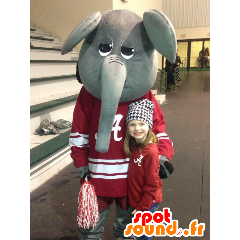 Mascot funny gray elephant, dressed in red sports - MASFR22443 - Elephant mascots