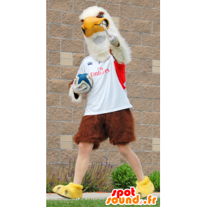 Maskotka brązowy i biały orzeł gigant w sportowej - MASFR22446 - ptaki Mascot