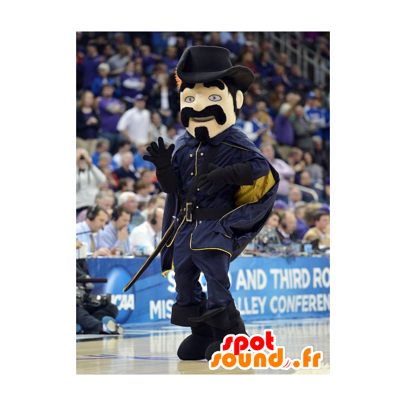 Musketeer mustachioed mascot dressed in black - MASFR22447 - Mascots of soldiers