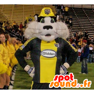 Zwart-witte kat mascotte wasbeer in sportkleding - MASFR22451 - Mascottes van pups