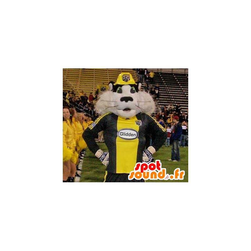 Zwart-witte kat mascotte wasbeer in sportkleding - MASFR22451 - Mascottes van pups Zwart-witte kat mascotte wasbeer in sportkleding - MASFR22451 - Mascottes van pups