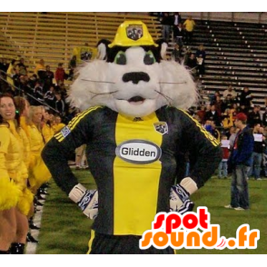 Zwart-witte kat mascotte wasbeer in sportkleding - MASFR22451 - Mascottes van pups