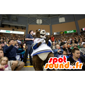 Brun og hvit bever maskot, i sportsklær - MASFR22453 - Beaver Mascot