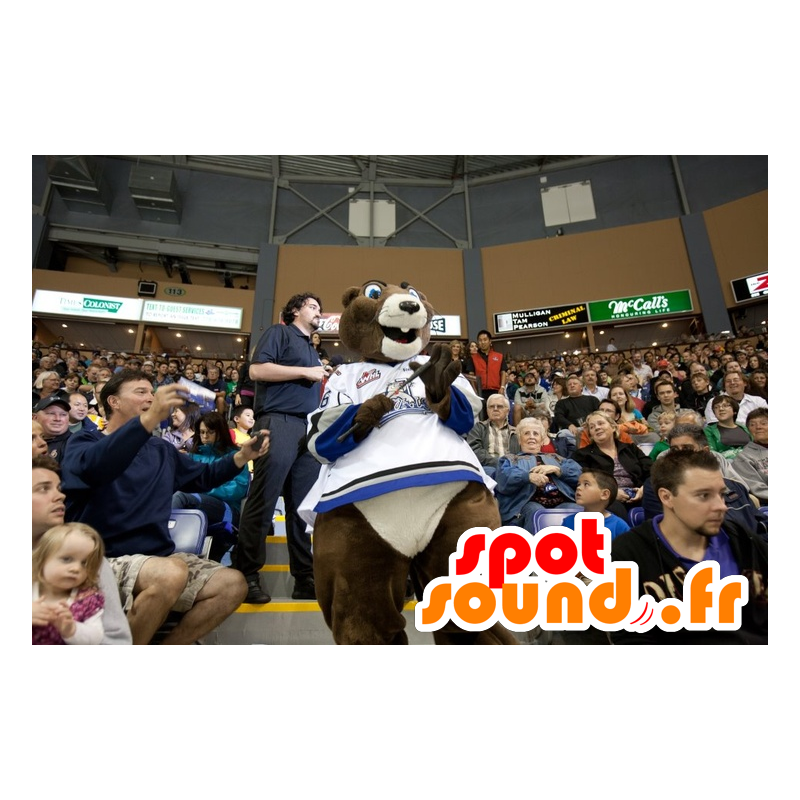 Bruin en wit bever mascotte, in sportkleding - MASFR22453 - Beaver Mascot Bruin en wit bever mascotte, in sportkleding - MASFR22453 - Beaver Mascot