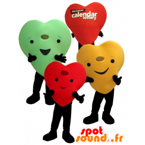 3 mascotes corações coloridos gigantes e sorrindo - MASFR22455 - mascote dos namorados