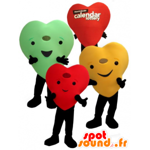 3 mascottes de cœurs colorés, géants et souriants - MASFR22455 - Mascotte Saint-Valentin