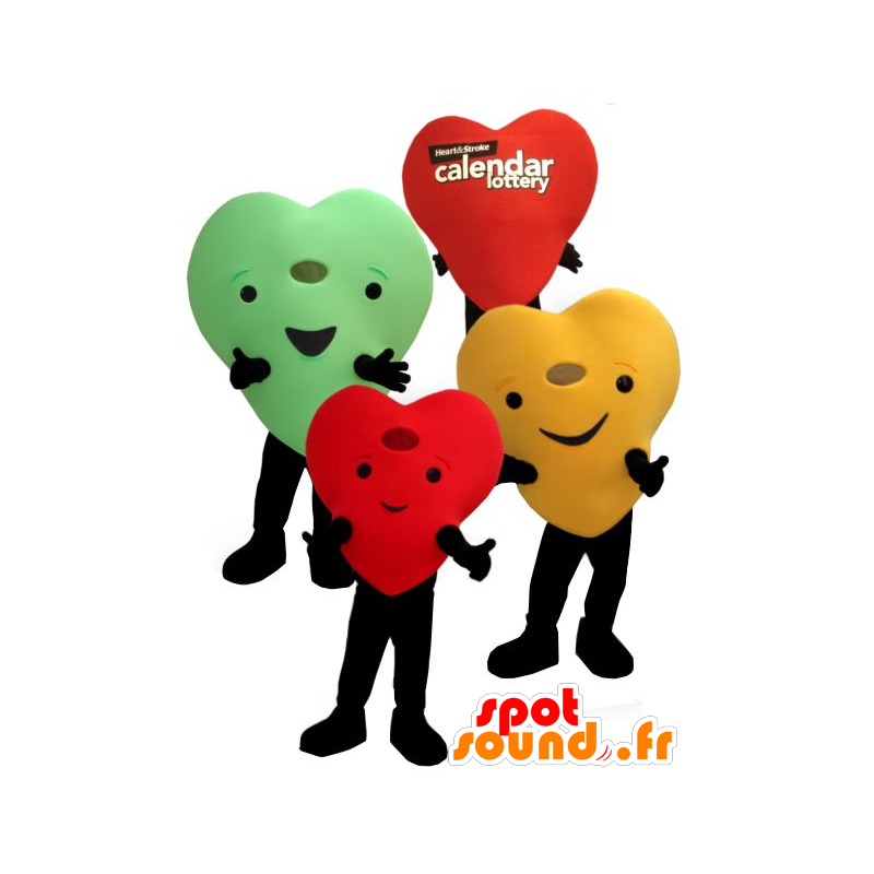 3 mascots colored hearts giants and smiling - MASFR22455 - Valentine mascot