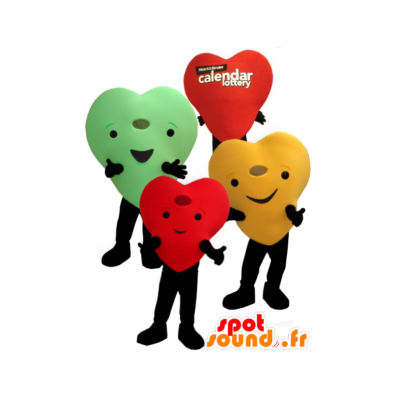 3 mascottes de cœurs colorés, géants et souriants - MASFR22455 - Mascotte Saint-Valentin