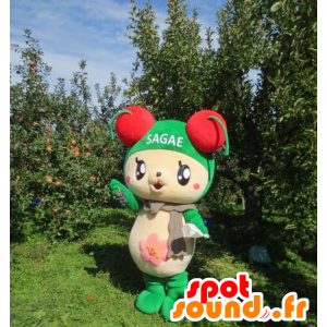 Bege e verde de pelúcia mascote com as cerejas no topo - MASFR22458 - mascote do urso