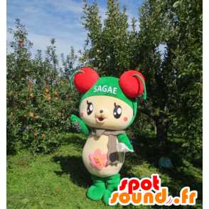 Beige and green teddy mascot with cherries on the head - MASFR22458 - Bear mascot