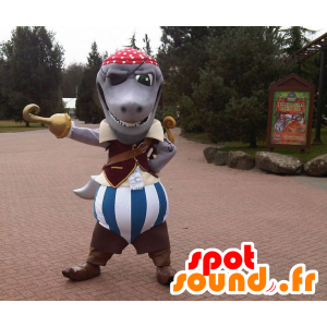 Grigio squalo mascotte vestita in costume da pirata - MASFR22460 - Mascottes de Pirate