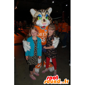Kat mascotte, gevlekte luipaard, met kleurrijke ogen - MASFR22461 - Cat Mascottes