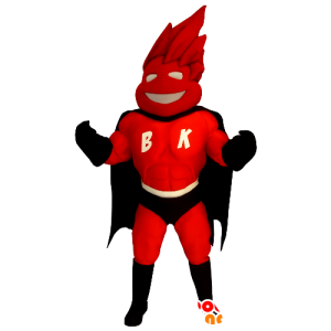Superheltmaskot i rød og sort kostume - Spotsound maskot kostume