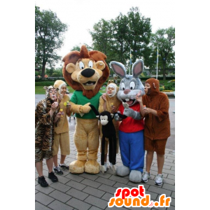 2 maskotki brązowy Lew i szare i białe króliki - MASFR22472 - Lion Maskotki